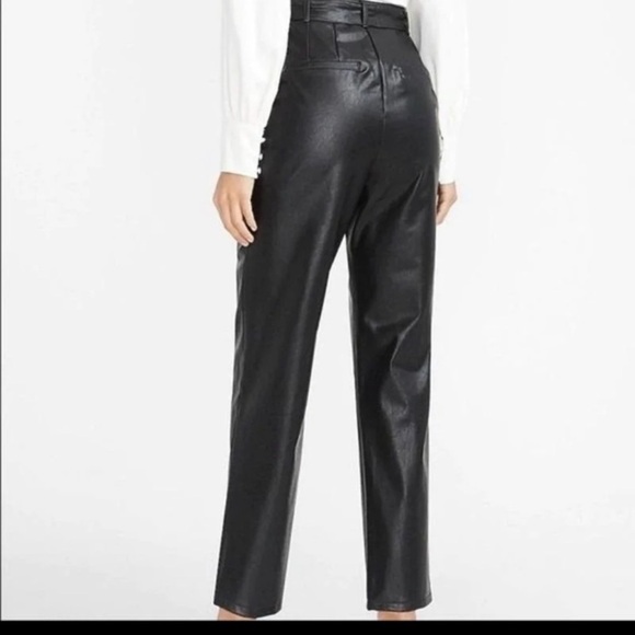 NWT Express Black Faux Leather Super High Rise Belted Ankle Pants - Picture 2 of 10